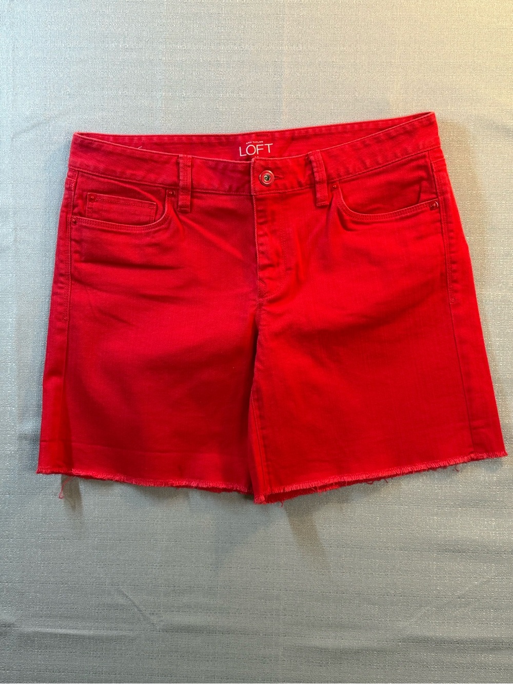 LOFT Bright Red Frayed Hem Jean Shorts